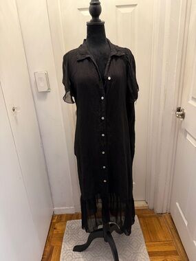 Shyloh Black Linen and Sheer Maxi Shirt Dress made in Italy one size NWT
